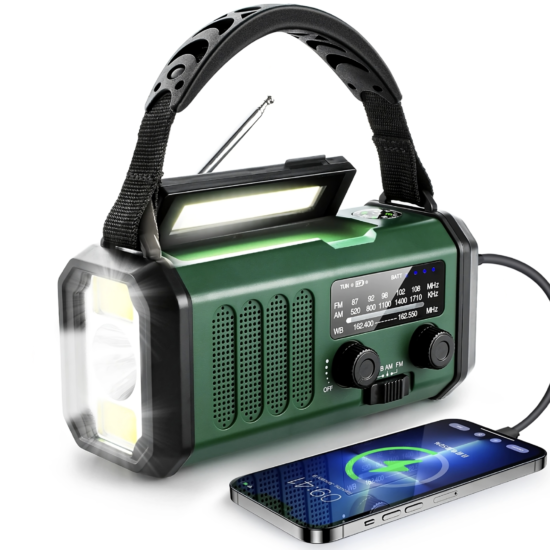 Przenośne Radio awaryjne z korbką,  Latarką LED, SOS i  dużym Powerbankiem